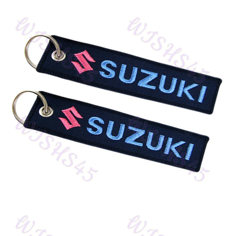 For SUZUKI DOUBLE SIDED EMBROIDERED KEY TAG KEYCHAIN CELL HOLDERS KEY RING X2