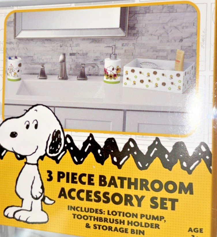 Snoopy Peanuts Bathroom Accessory Set Toothbrush Holder Soap Pump Storage Bin