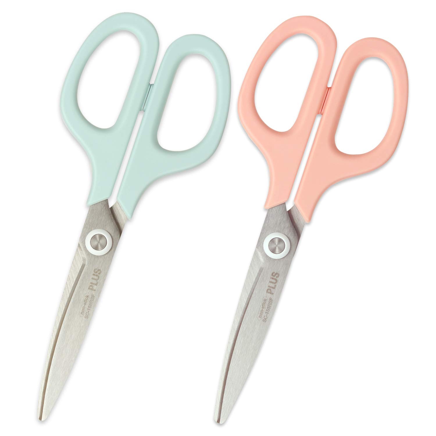 Plus Fit Cut Curve Smart Scissors Set of 2 Mint Blue Coral Pink Japan