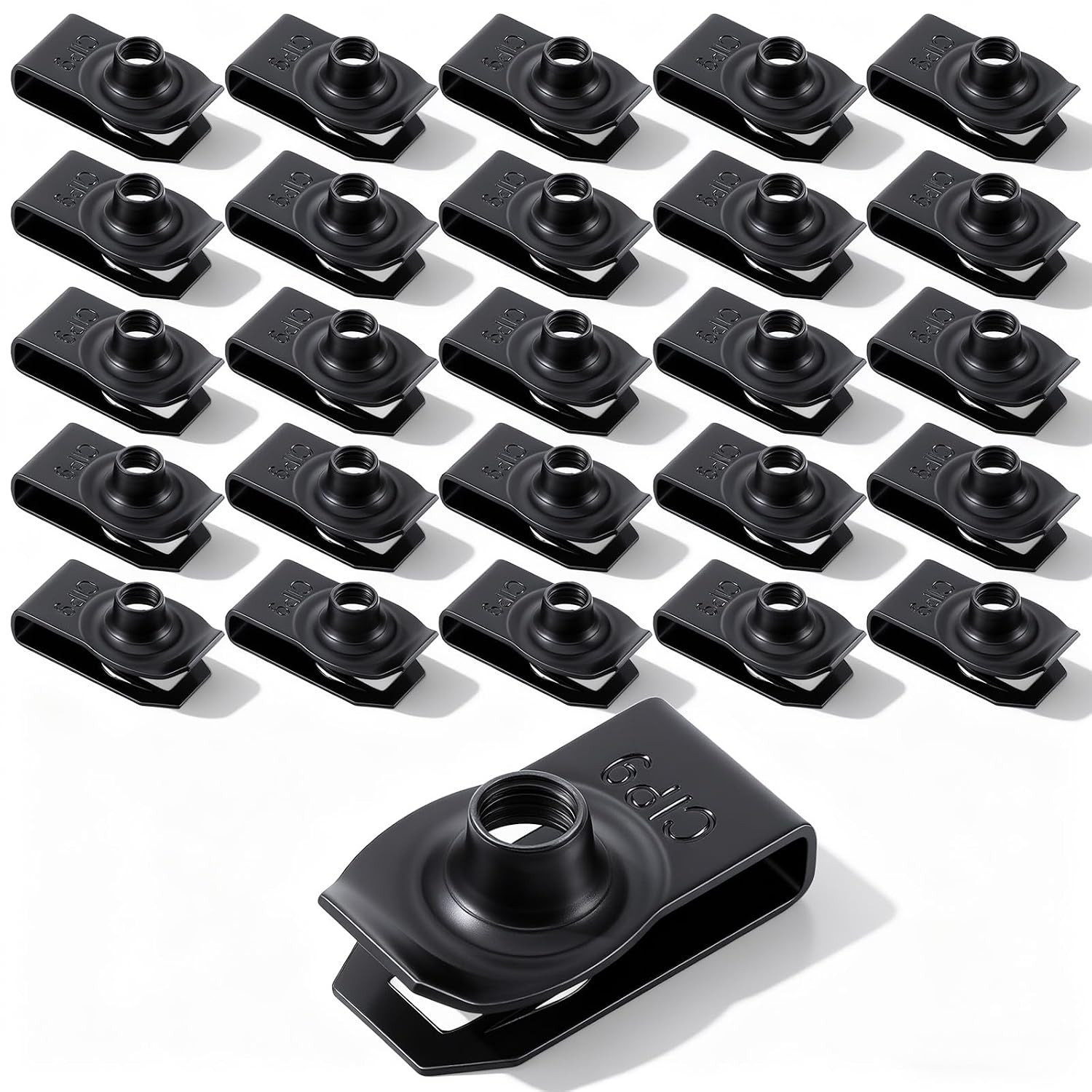 25 Pcs Extruded U-Type Nuts, M6 Bumper Fender U Style Clips Black Spring Nut Fas