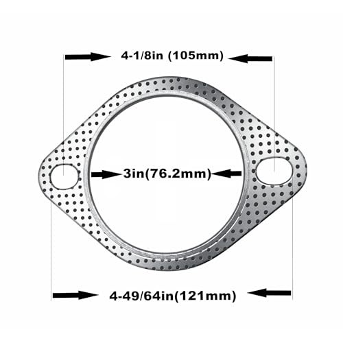 2 Pcs 3" Exhaust Gasket 2 Bolt for 3 Inch 2 x 3“ Exhaust Gasket & 4 x bolts