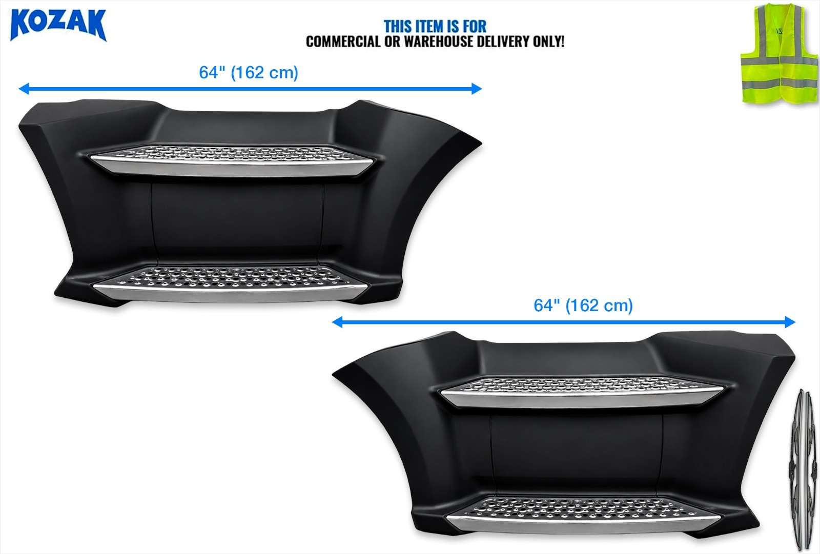 Front Step Fairing Panels 64" w/4x Steps Set Compatible with Kenworth T680 13-21