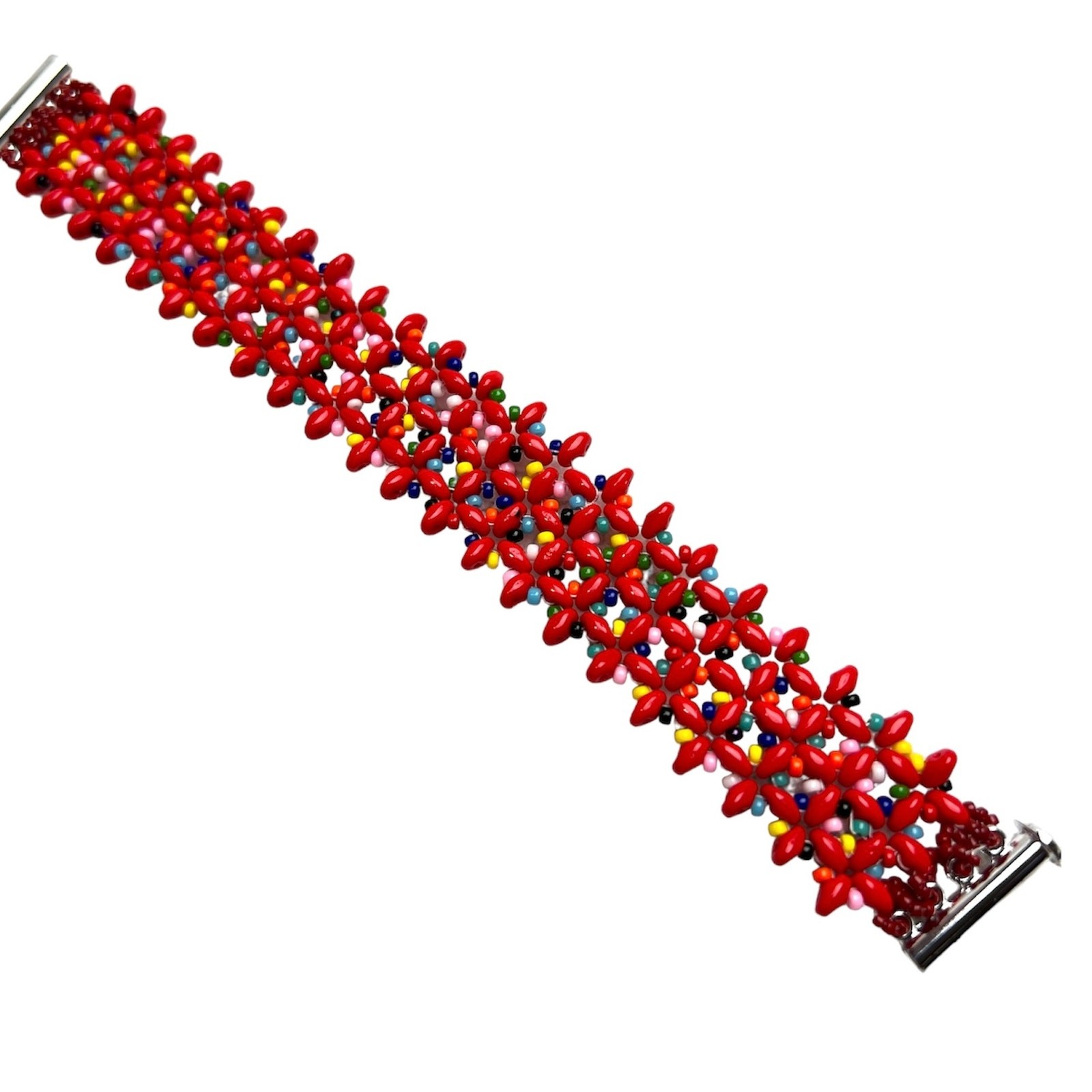 HANDMADE. Red ‘Confetti’ Woven Bracelet 7”
