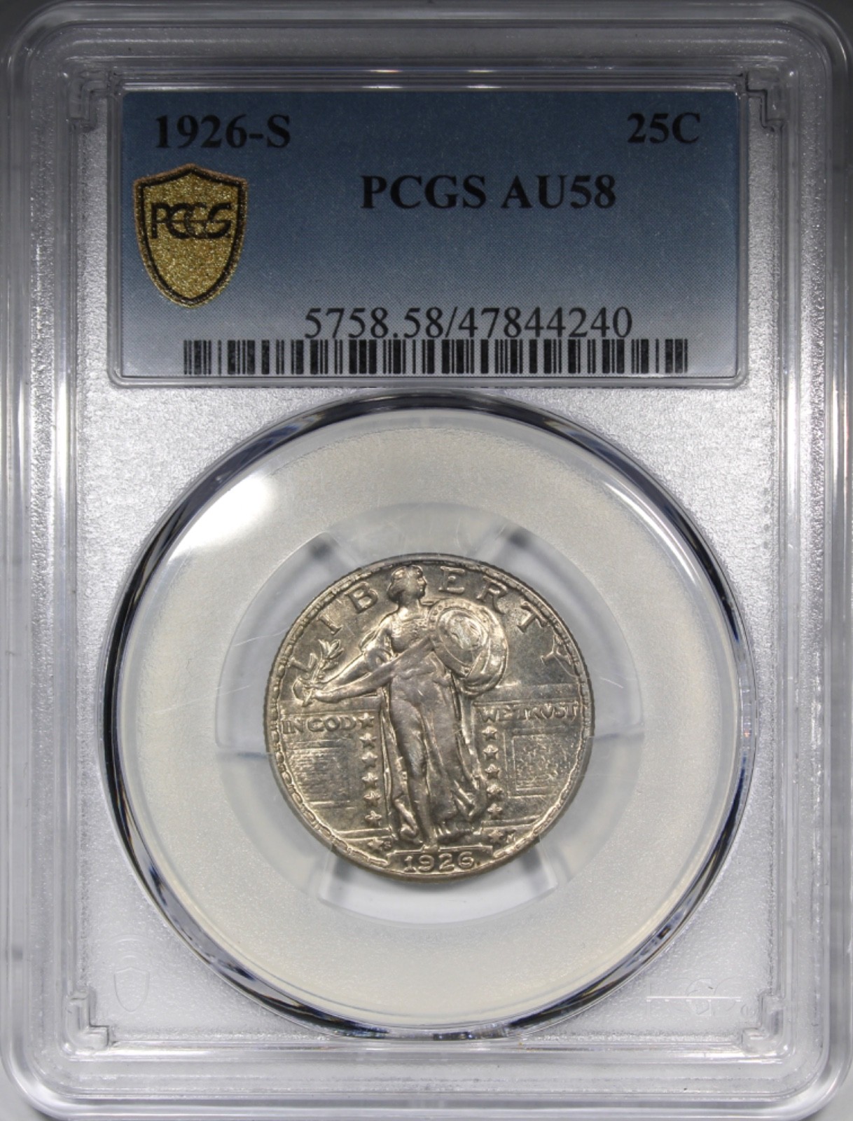 1926-S Standing Liberty Quarter PCGS AU58 Circulated Key Date 25C