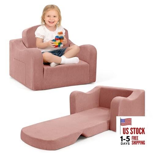 Thick Comfy Toddler Chair and Couch for Kids,2-in-1 Kids Couch for 1-3 Pink