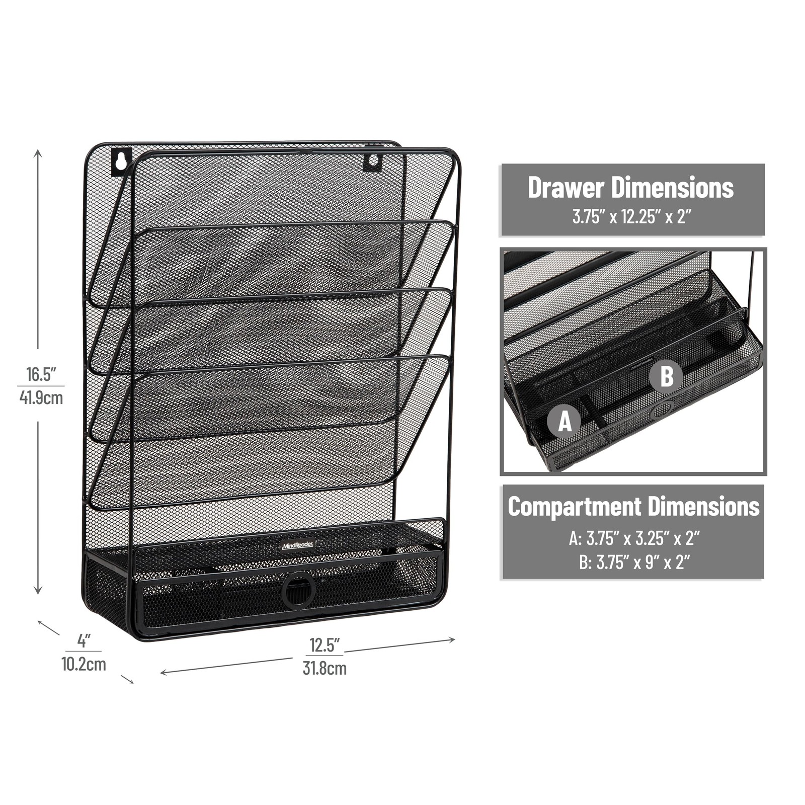 Mind Reader 4-Tier Vertical File Storage Desktop Organizer Wall Mount Office