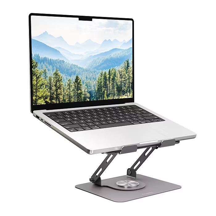 PrimeConnect Metal Laptop Stand Adjustable Foldable 360° Rotating Base.