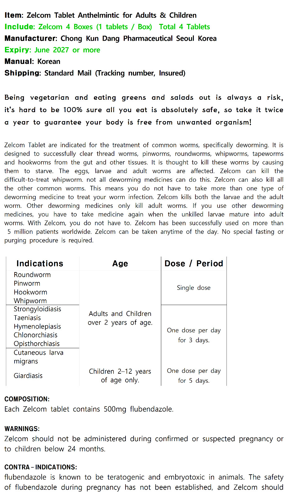 4 tablet Single dose clean by expelling or destroying them by worms 구충제