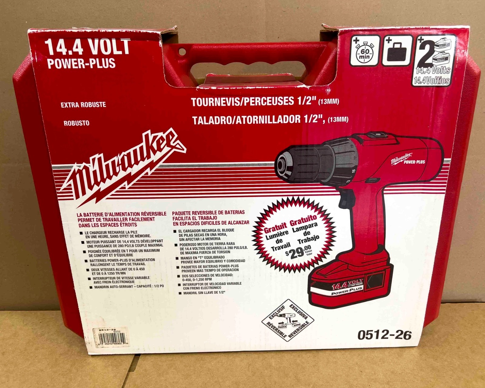 Milwuakee 0512-26 1/2" Driver Drill kit 14.4V, with flash light.