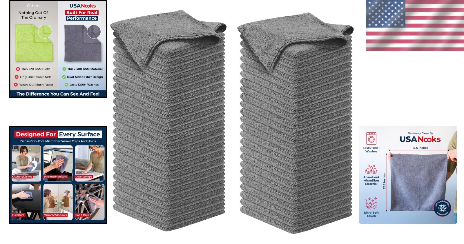 Rapid Dry Microfiber Cleaning Cloths 12.5"x12.5" - 100 Pcs