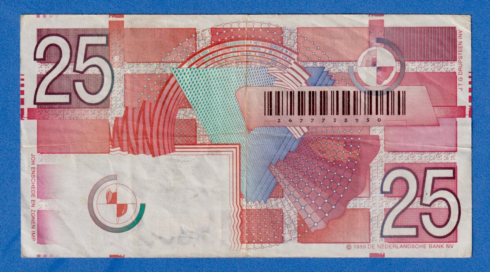 Netherlands 25 Gulden 1989  P-100 Circulated Banknote 2477738950
