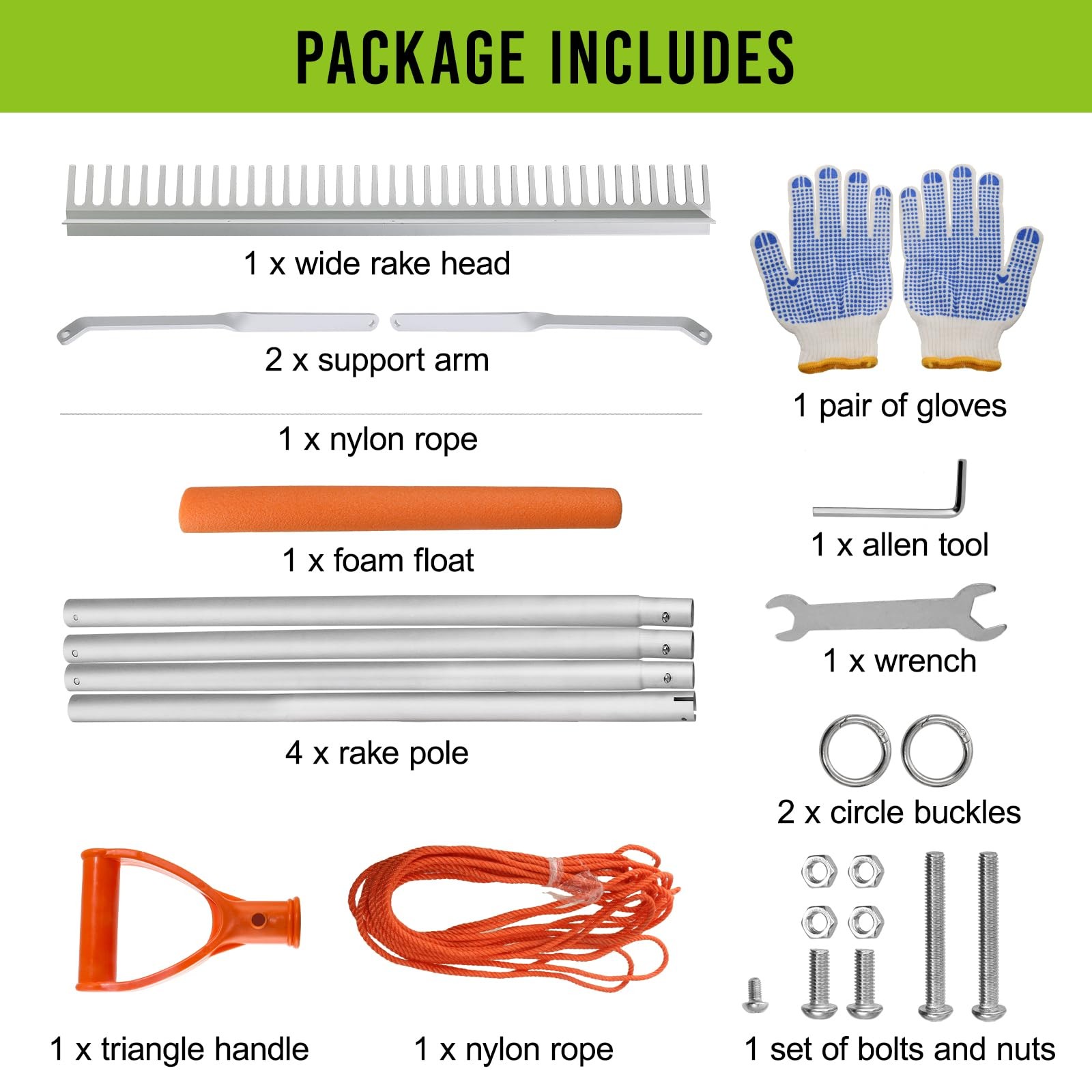 Fumingpal Floating Weed Lake Rake, 36 Inch Widths Pond Rake Aquatic Silver