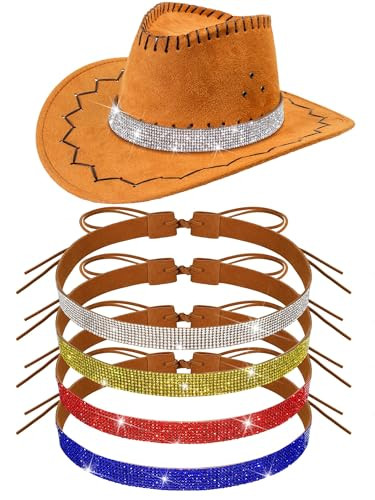4 Pcs Bling Rhinestone Hat Band Cowboy Hatband Adjustable Cowgirl Hat Belt