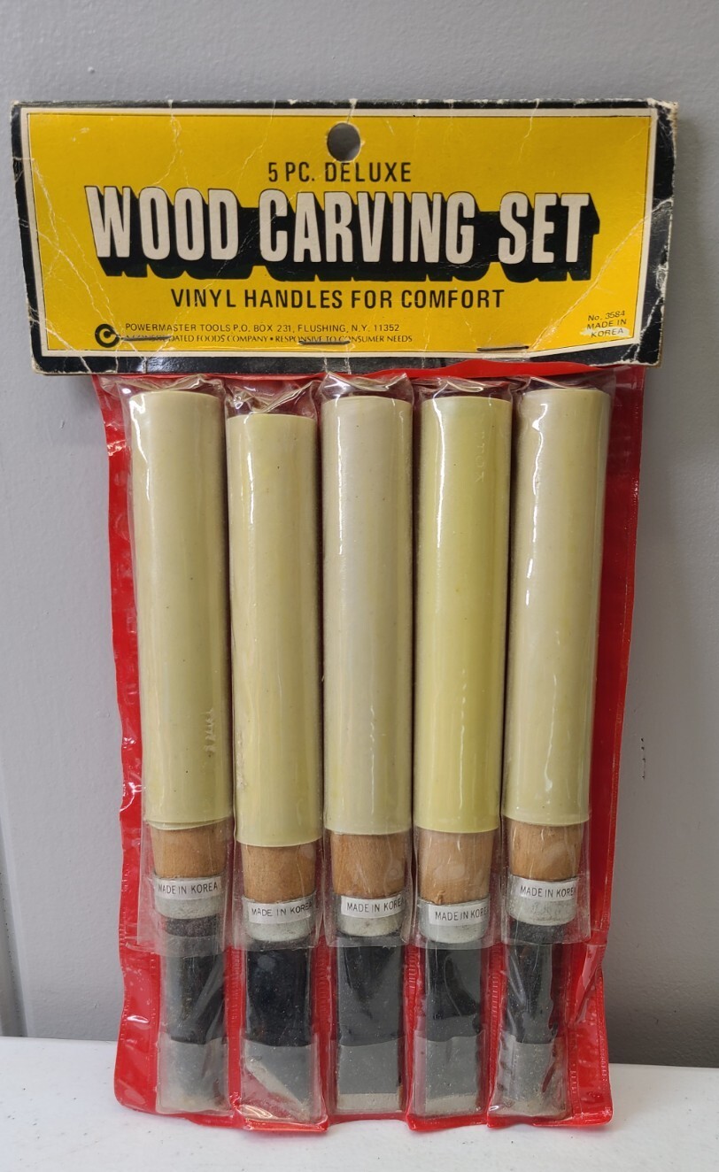 Set of 5 Vintage Wood Carving Tools - Chisels Powermaster Tools NOS Vinyl Handle