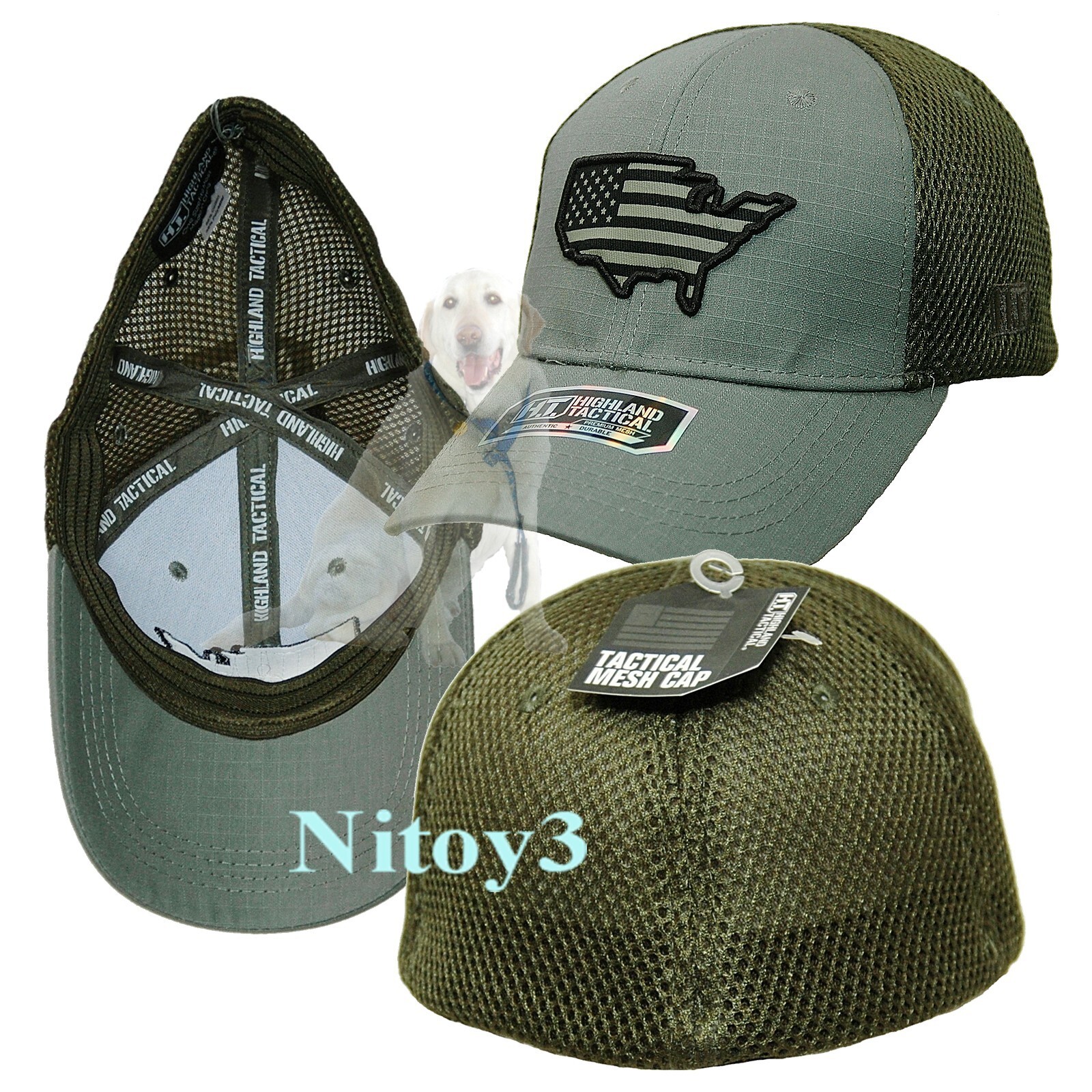 Highland Tactical Stretch Fit USA Flag Mesh Baseball Cap-Hat Men One Size