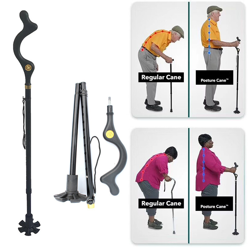 10 Levels Adjustable Collapsible Posture Correcting Cane Foldable Walking Cane