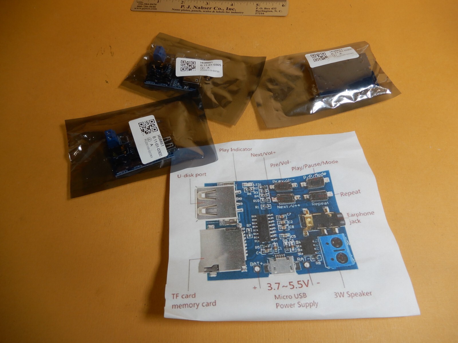 Three MP3 Player ? Circuit Boards NOS I408861 - USB Power TF Memory Slot - Qty 3