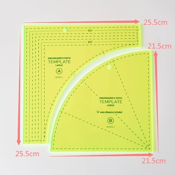 Drunkards Path Quilting Template Large Curved Acrylic Tools with 1/4” Seam Allow