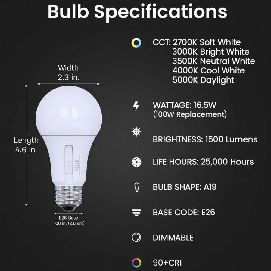 ADJUSTABLE !! Feit A21 E26 (Medium) LED Bulb White 100 Watt Equivalence 4 pk NEW