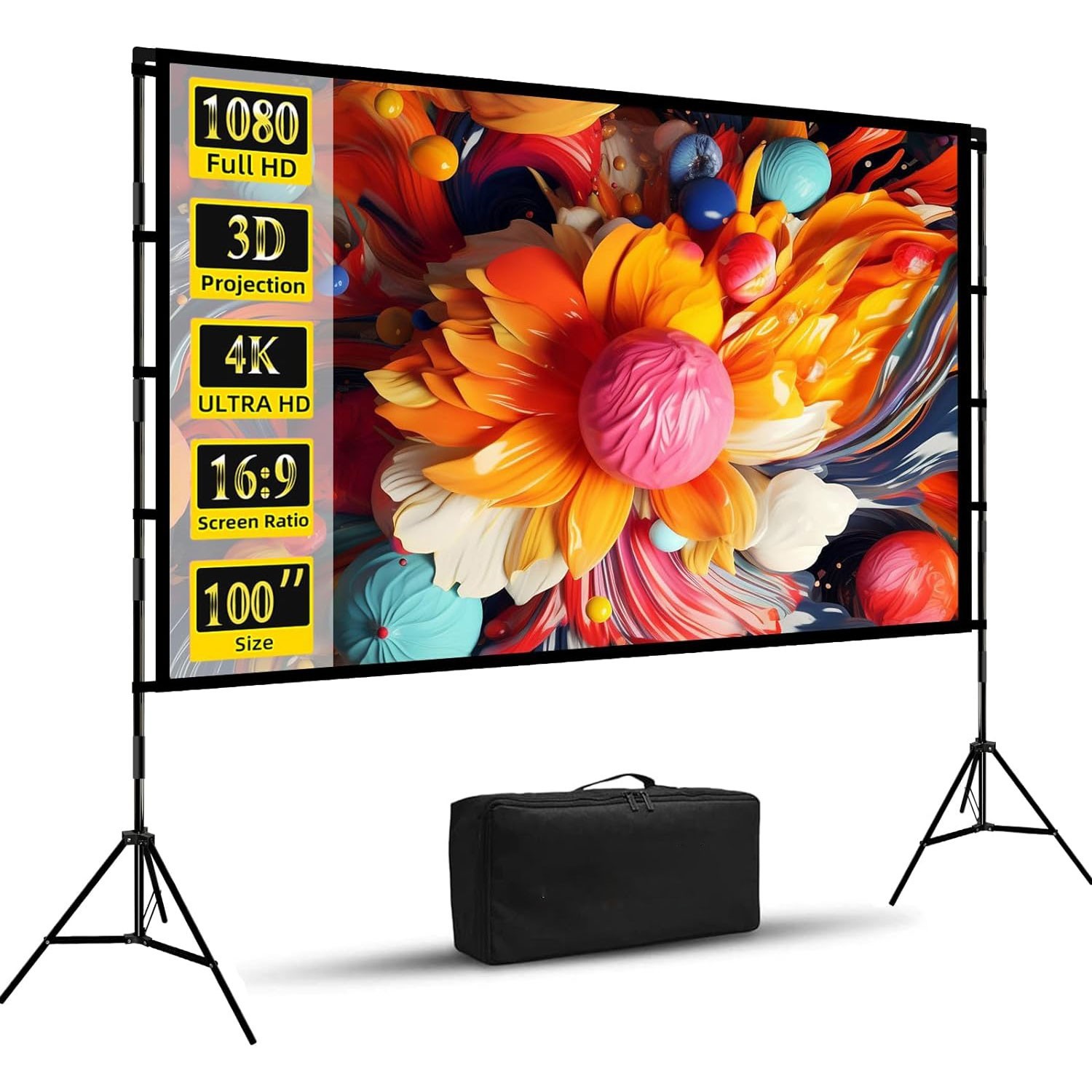 Projector Screen with Stand, 84 inch Foldable and Portable Projection 16:9 4K
