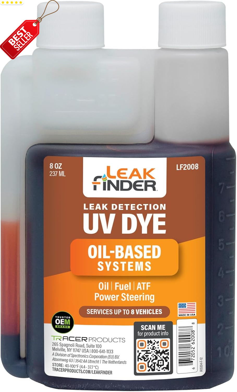 LF2008 Automotive Oil Leak Detection Dye 8Oz UV Fluorescent Twin Neck US