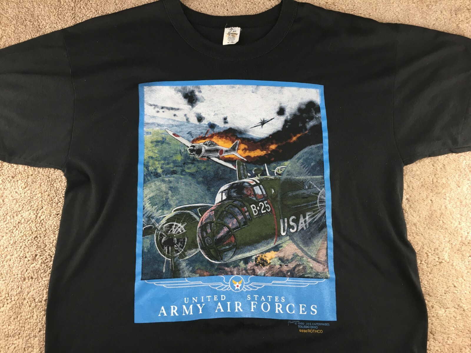 United States Air Force Shirt Military US Black WWII B-25 Japan Graphic 90s VTG