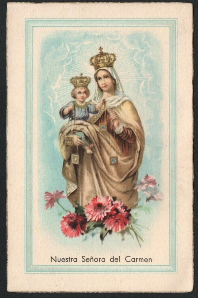 Holy card antique postale of Virgin del Carmen santino image pieuse estampa