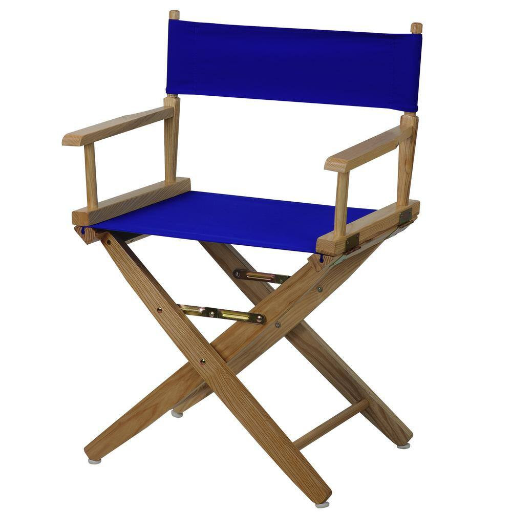 18 In. Seat Height Extra-Wide Natural Frame/Royal Blue Canvas New, Solid Wood Fo