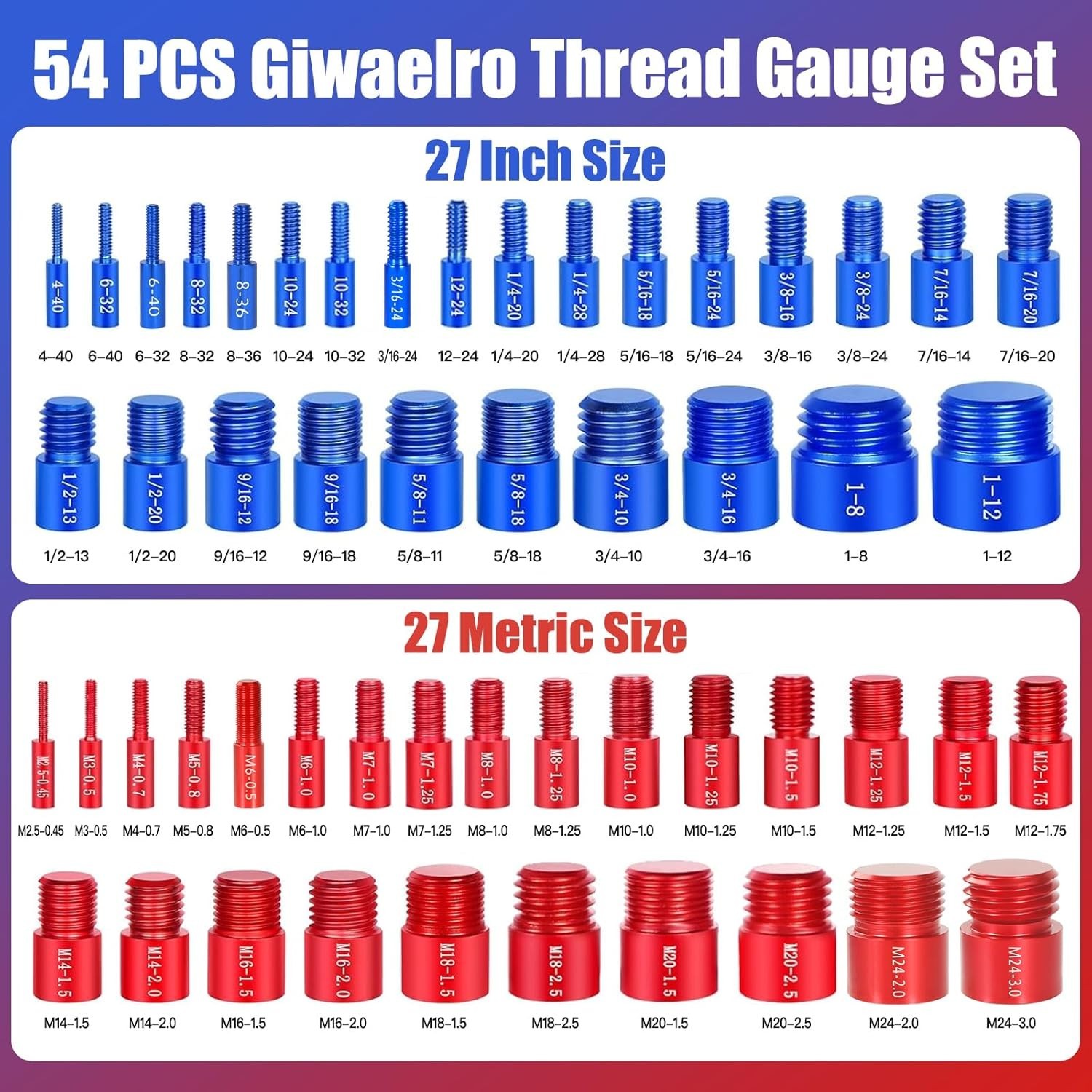 Nut and Bolt Thread Checker - 54 PCS Nut and Bolt Gauges Individually Housed ...