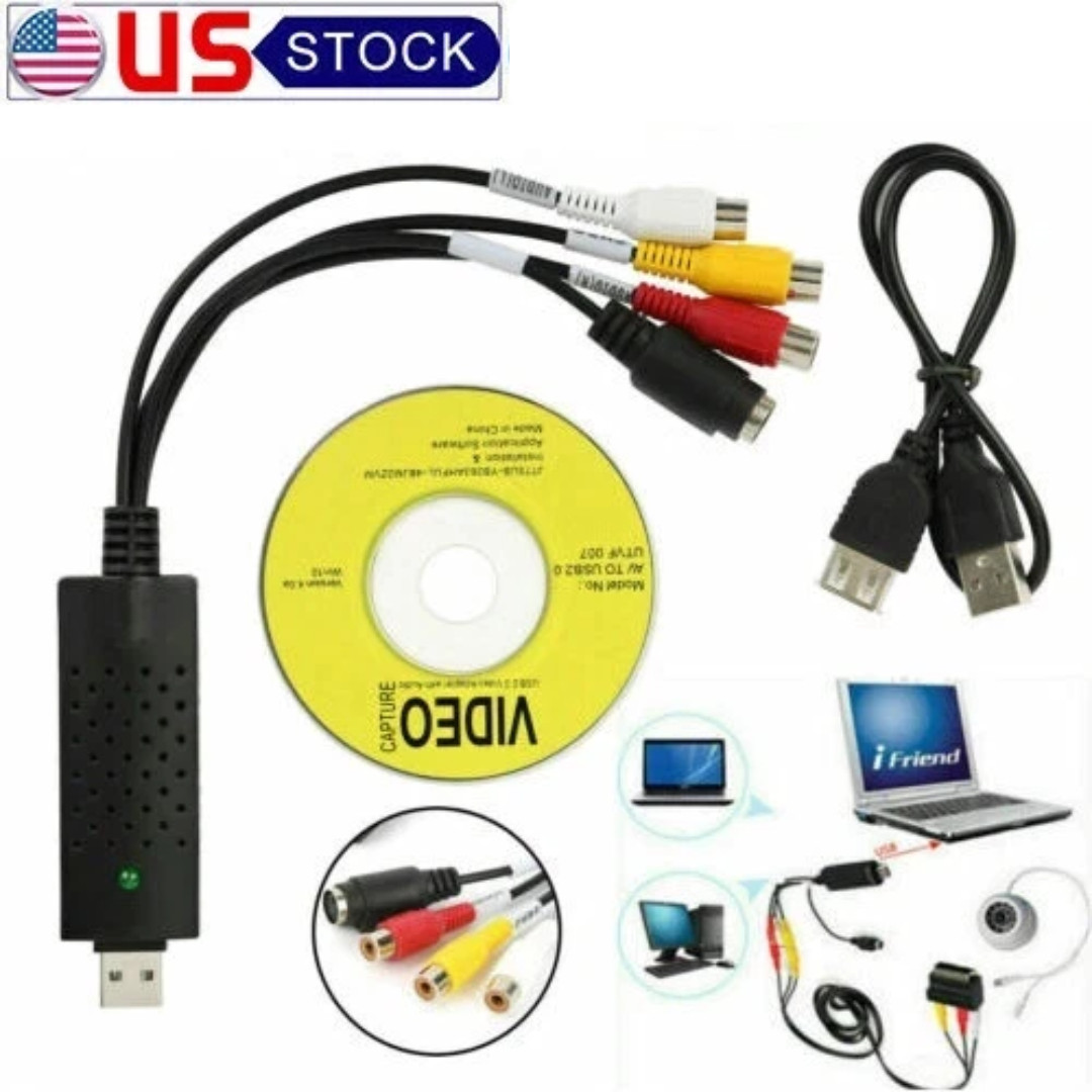USB Audio Video Capture Card Adapter with USB Cable USB 2.0 to RCA Video Capture