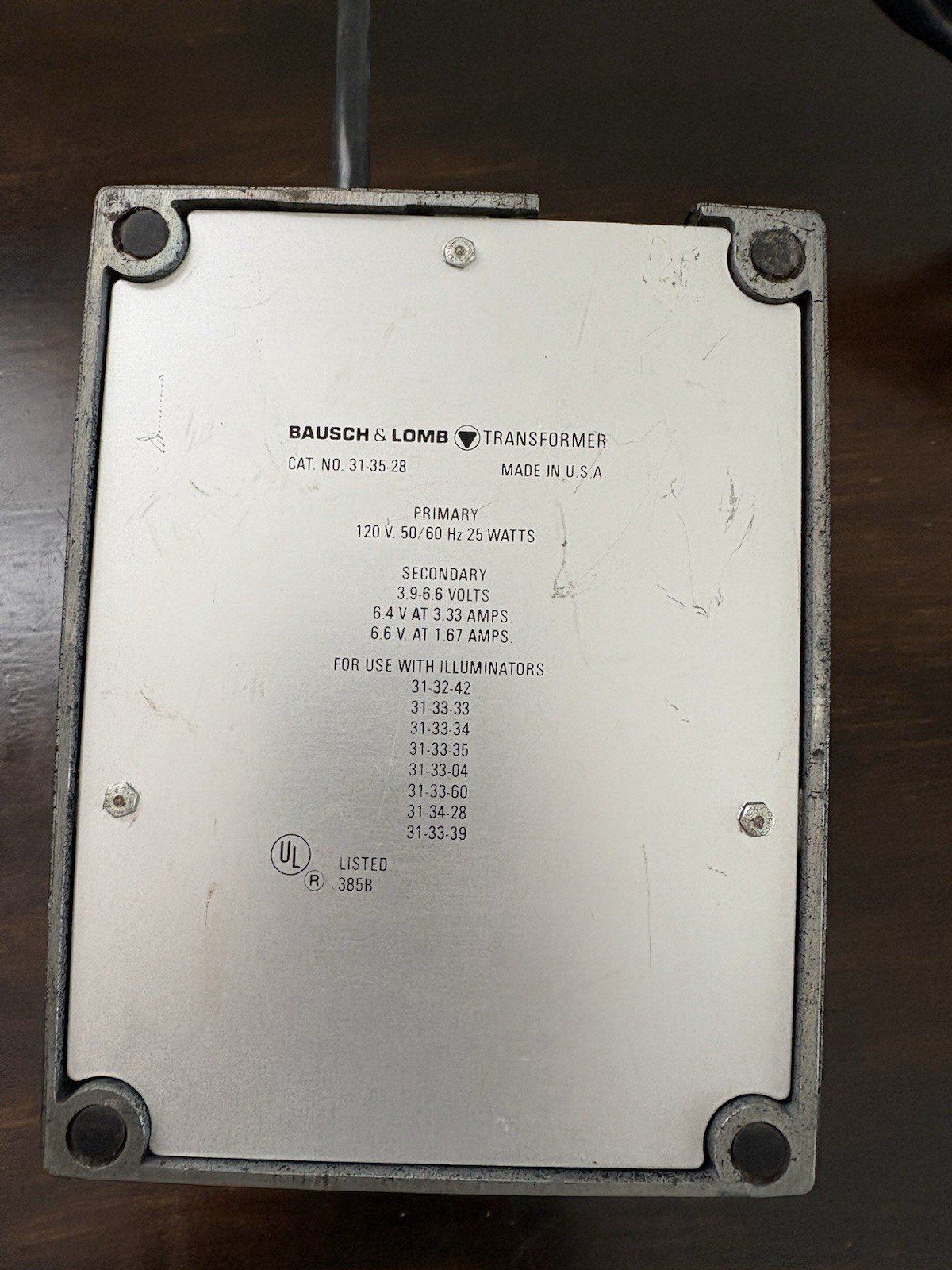 Bausch & Lomb 31-35-28 Illuminator Transformer Base Only