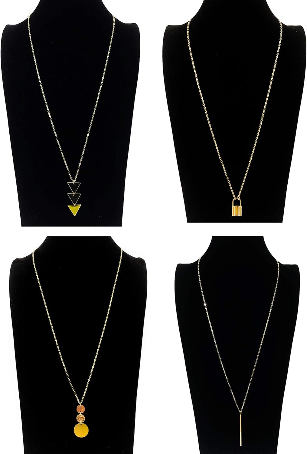 10Pcs Long Pendant Necklace Simple Moon Bar Three Triangle Tassel Lock Sweater Y