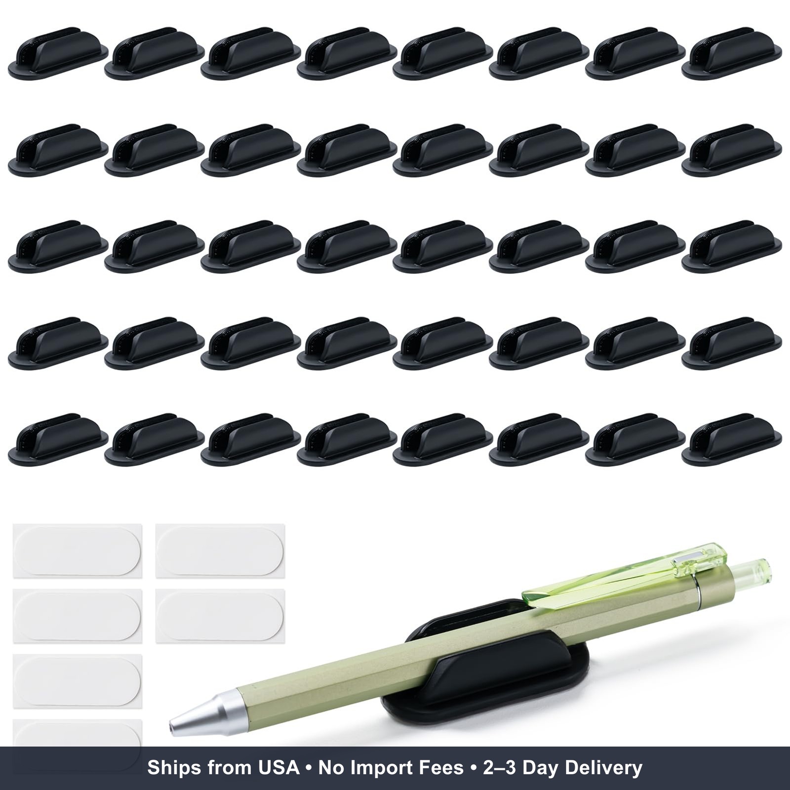 40 Pack Adhesive Pencil Holders for Desk,Silicone Flexible Pen Holder for Wall,