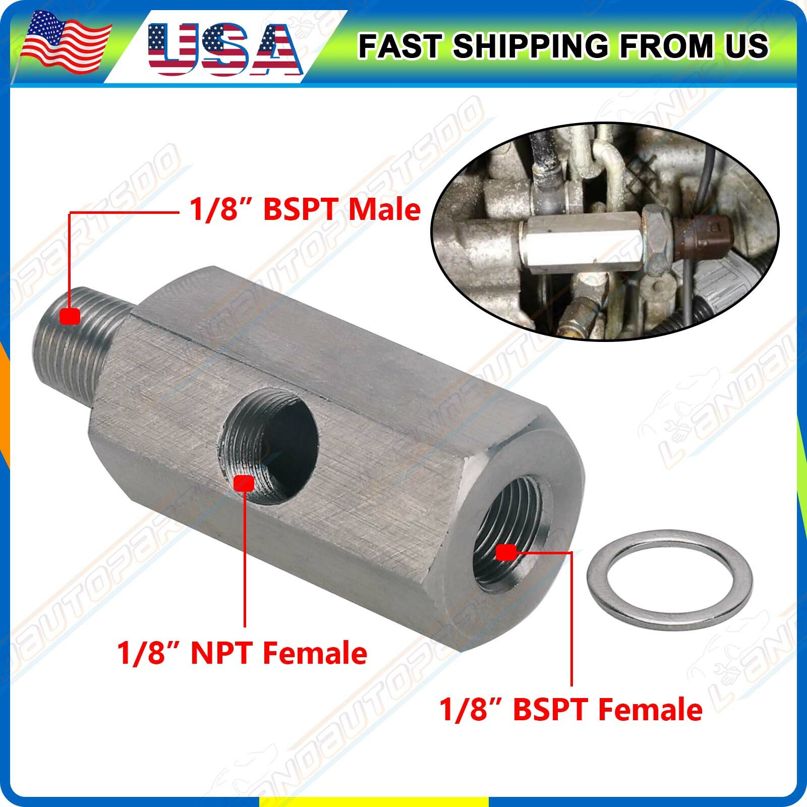 1/8" BSPT Oil Pressure Sensor Tee to NPT Adapter Turbo BSPT Adapter Engine Gauge