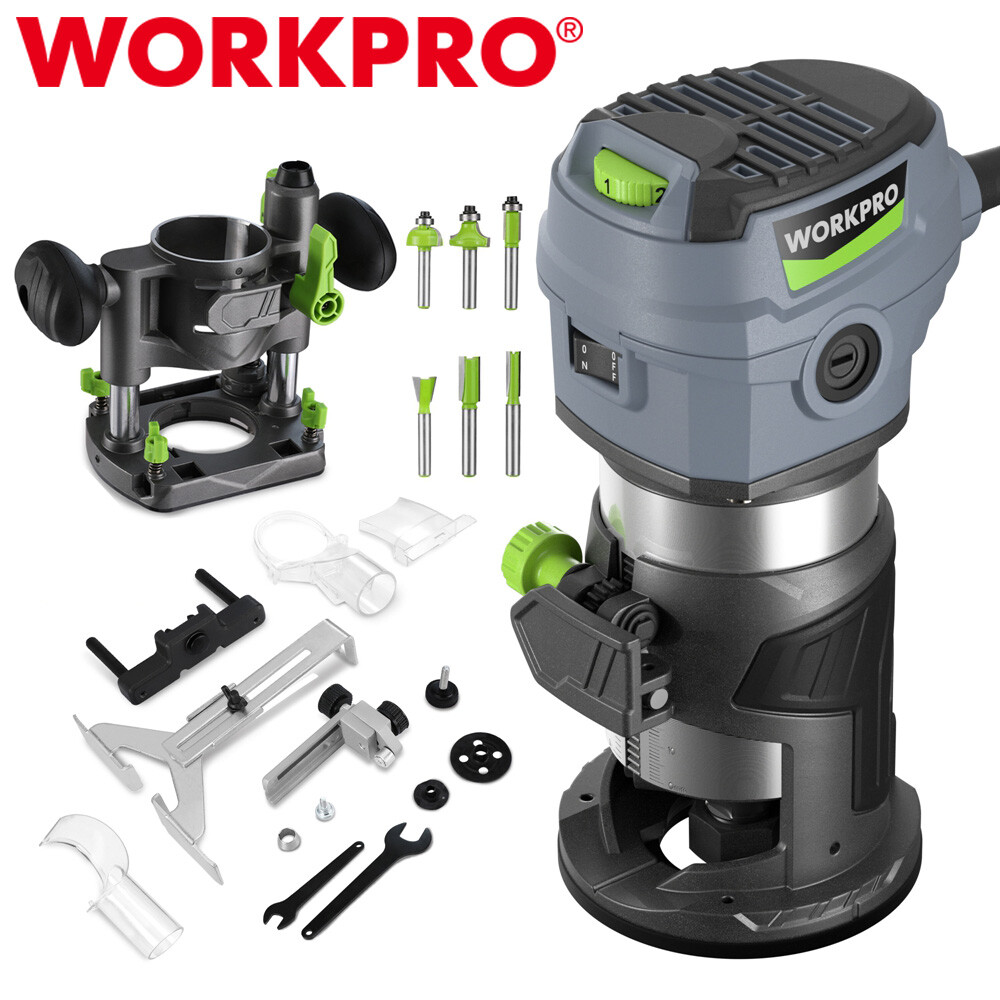 WORKPRO 6.5 Amp Compact Router Combo Fixed Plunge Base Router 6 Speeds 32000 RPM