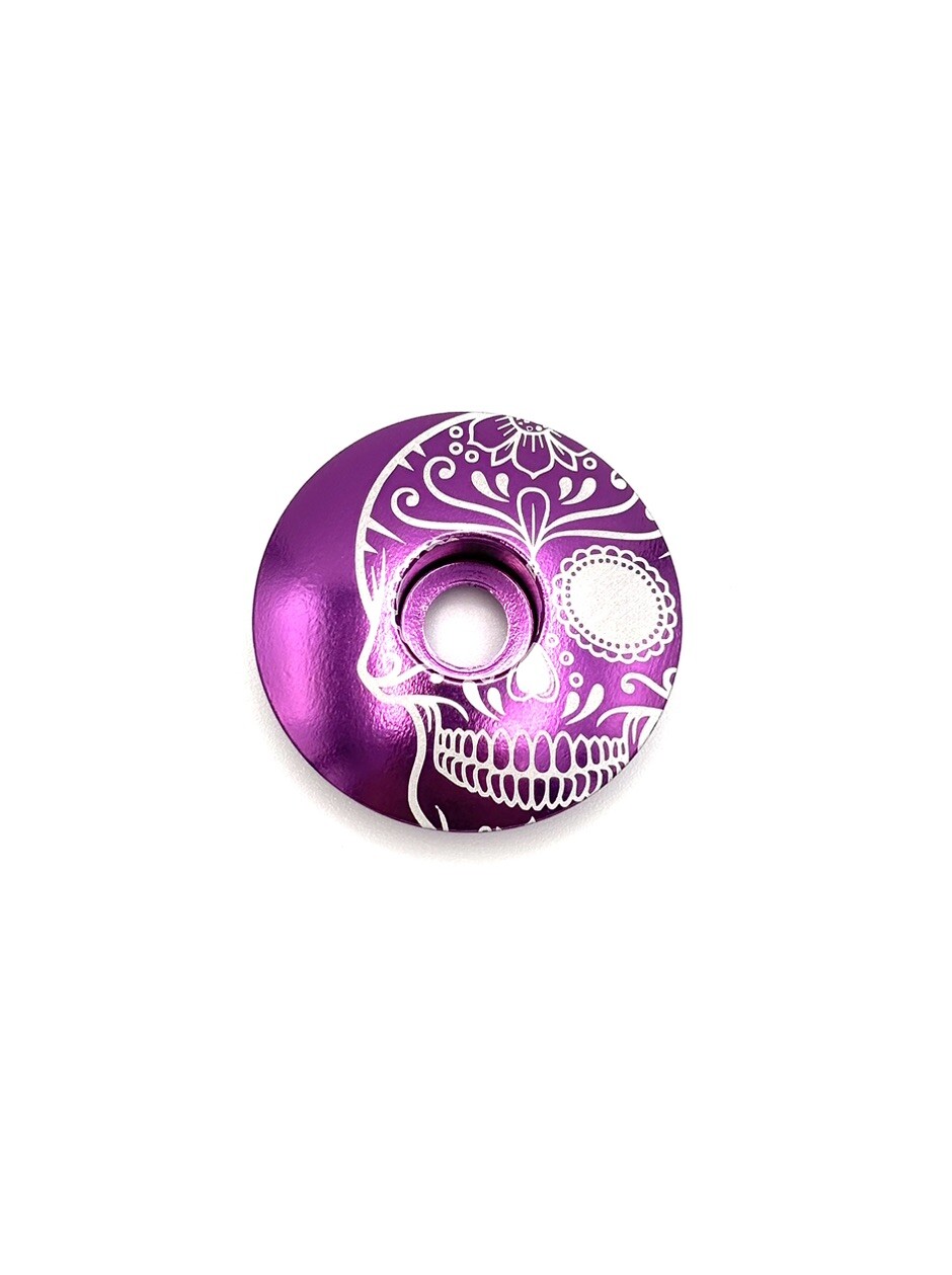 Day of the Dead Sugar Skull Bicycle Headset Top Stem Cap 1 1/8" Purple