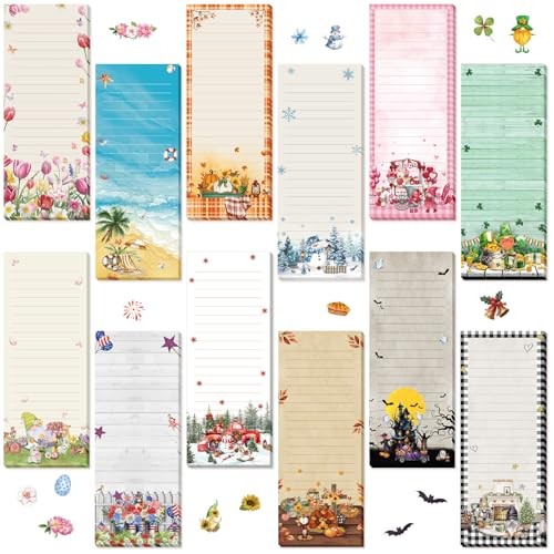 12 Pcs Seasonal Magnetic Notepads for Refrigerator Monthly Picture Style