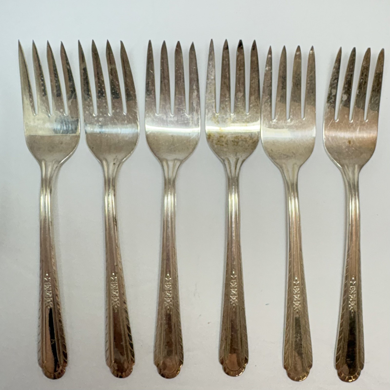 6 Salad Forks H & T Mfg. Co. "Floral Spray" Silver -Plate Fork Flower Lot