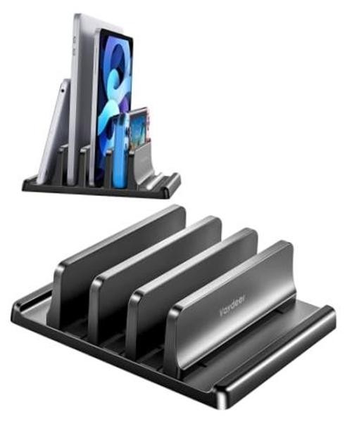 3-Slot Vertical Laptop Stand Organizer, Laptop Storage Holder Made of Black