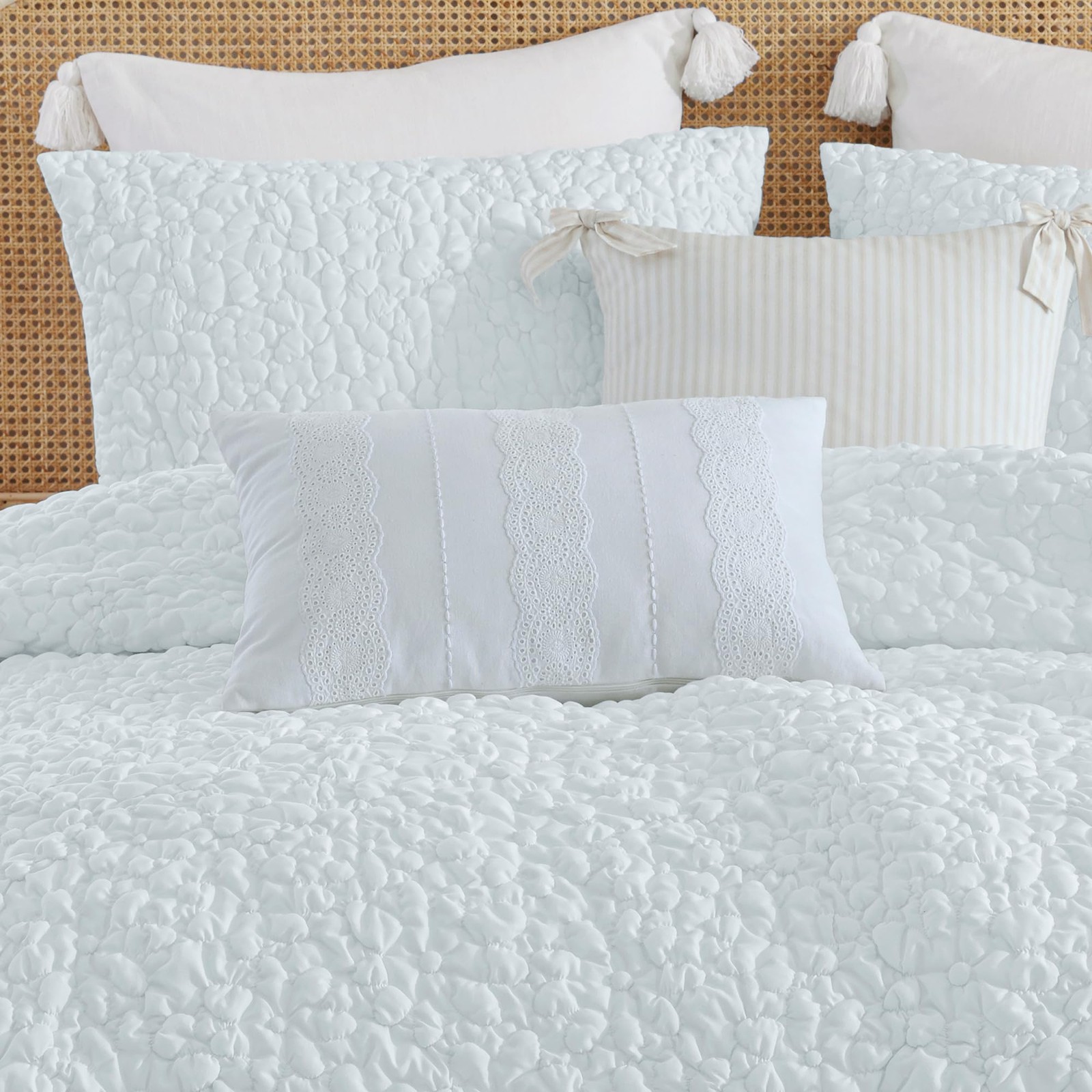 Linen Eyelet Decorative Throw Pillow, 14 x 20, White