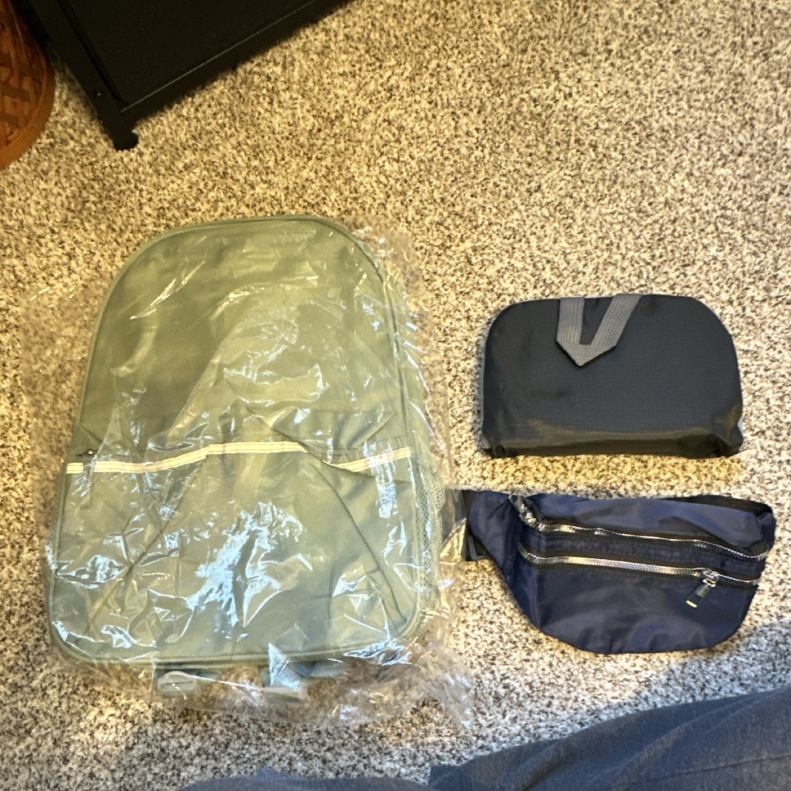 Hiking Backpack Set with Waist Pack, Green Navy Black, Adjustable Straps, Nylon