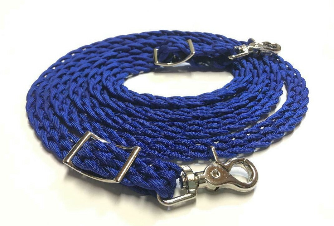 flat braided reins western paracord rein horse tack electric blue FR25