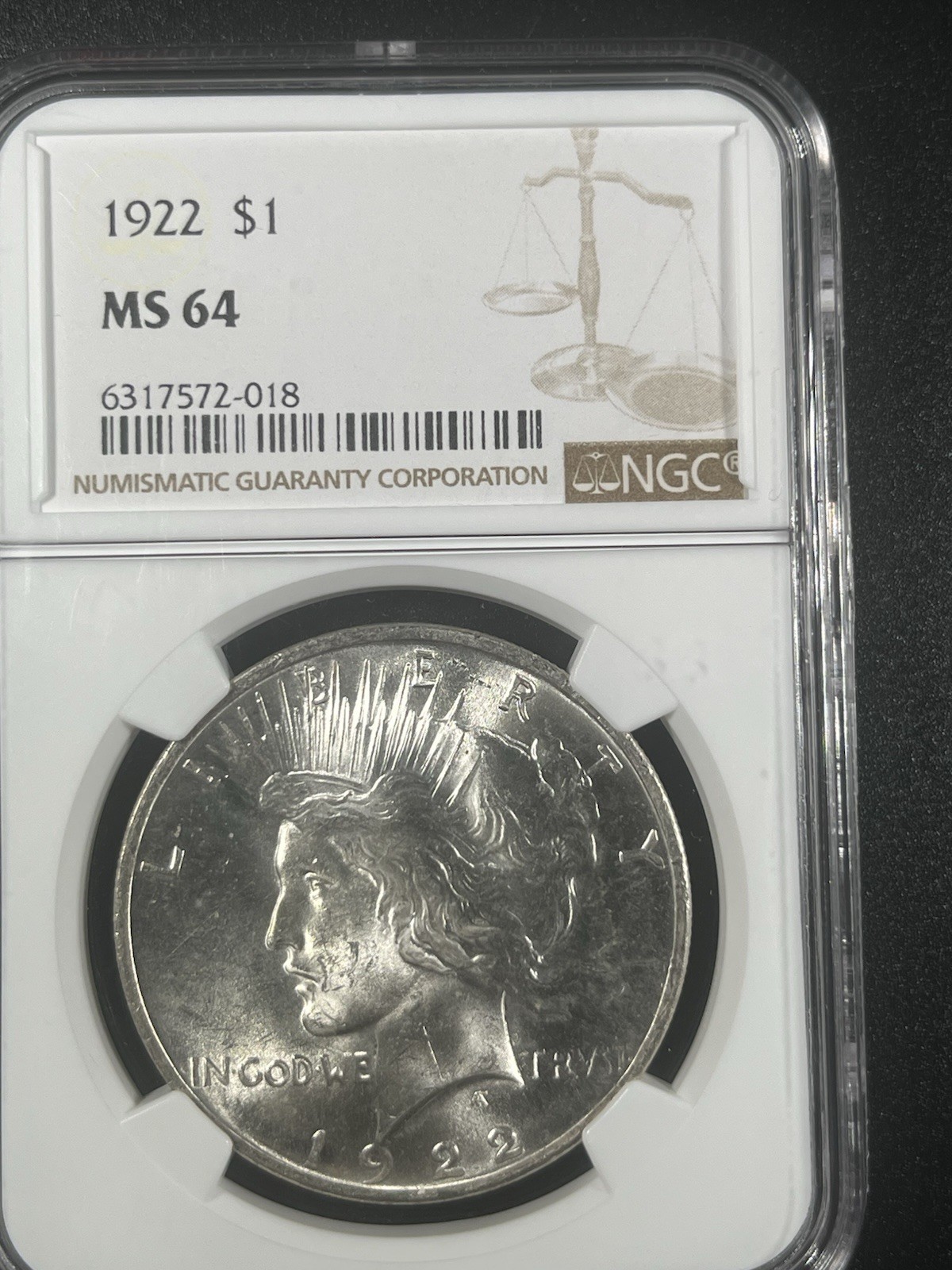 1922 silver peace dollar ngc ms-64