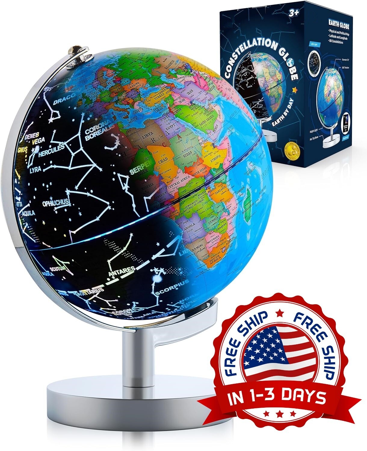 Globo iluminado para el aprendizaje de los niños Base de Acero antivuelco US NEW