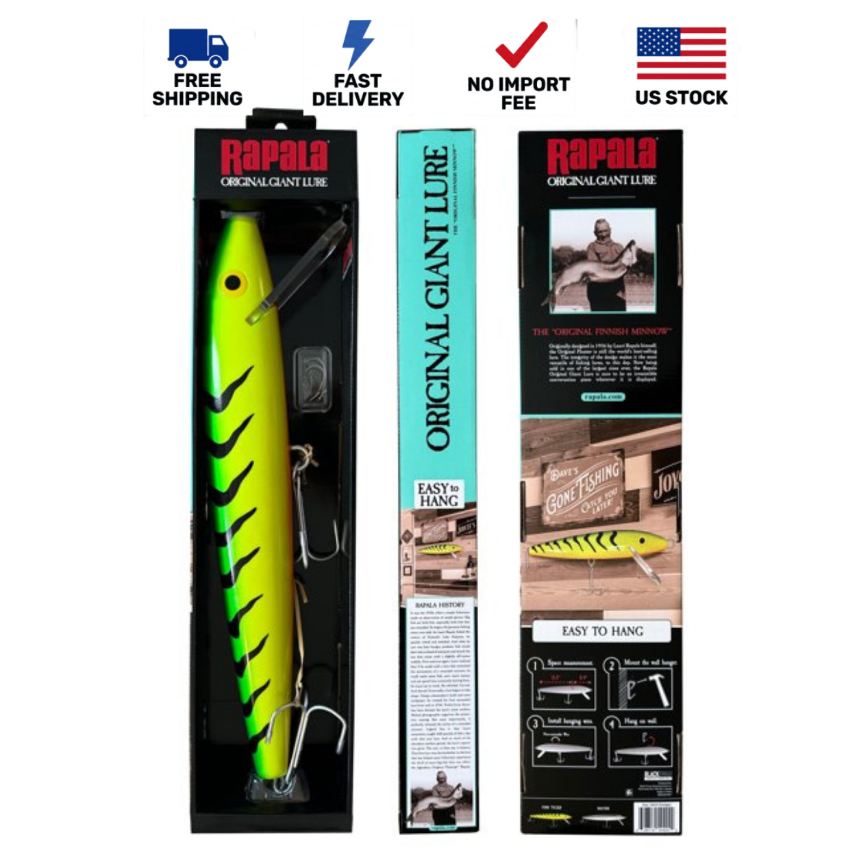 Rapala Giant Fishing Lure Wall Décor 24.5 Inch Firetiger Display with Stand