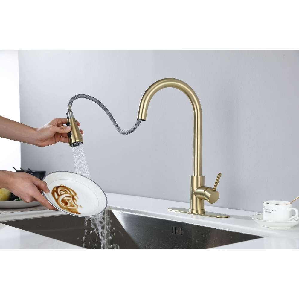 Kitchen Faucet with Pull Out Sprayer Single Handle High Arc Stainless Steel