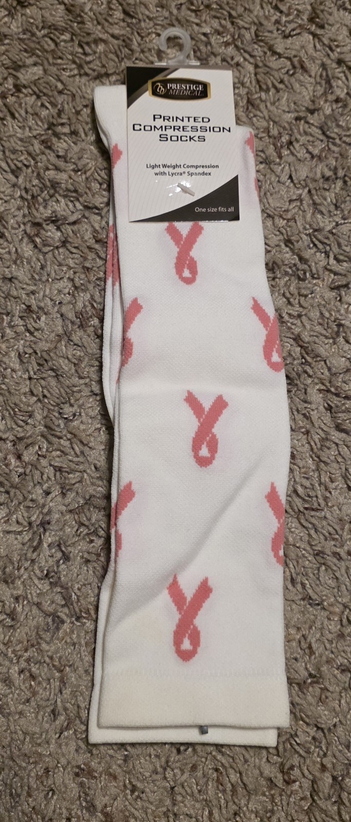 New Breast Cancer  Compression Socks Pink Ribbon 15-18 Mmhg