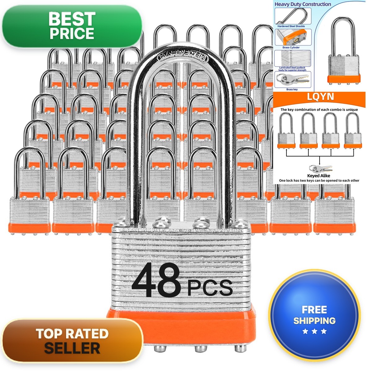 Padlocks Same Key Lqyn 48 Pcs Laminated Keyed Padlock 1-9/16 40Mmkeyed Alike