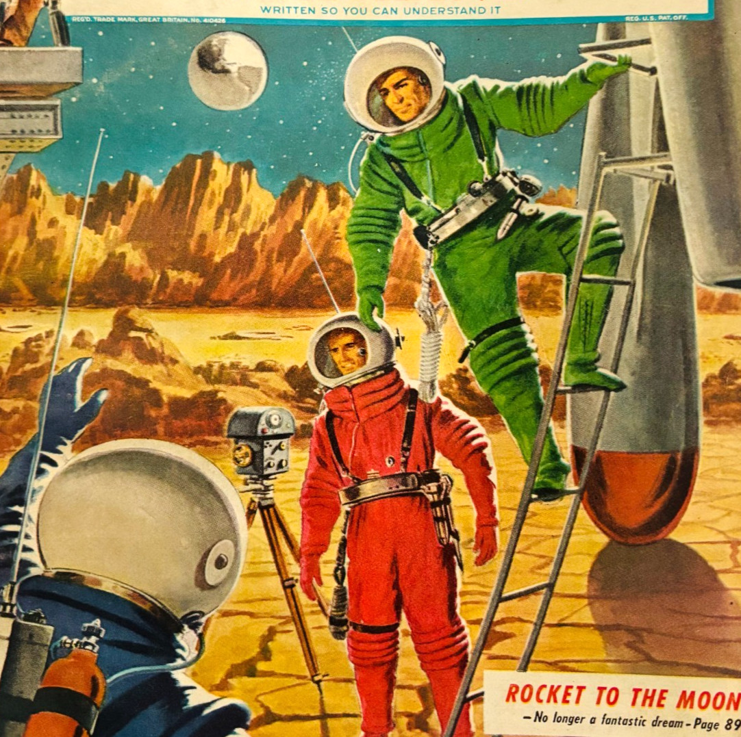 1950 Astronauts Rocket On Moon Landing Popular Mechanics COVER PAGE ONLY DWX11B