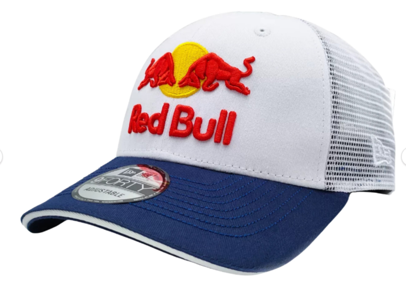 R - White & Navy Trucker Cap. 3D Embroidered. 3 Logos. Racing. F1. MotoGP.